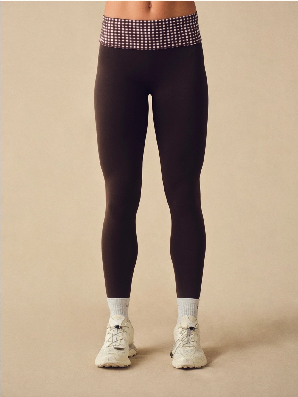 NWT SET Active Aeraline breathe gingham fold-over Leggings in driftwood